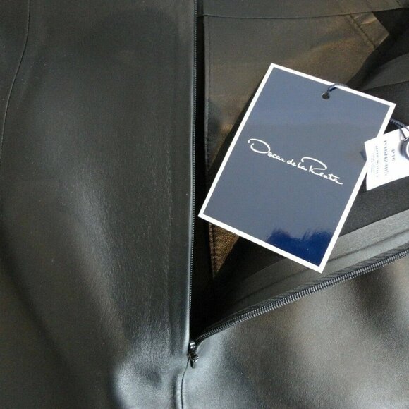 NWT OSCAR DE LA RENTA Black Leather & Boucle Twill Tweed Pencil Skirt 4 - Picture 5 of 5